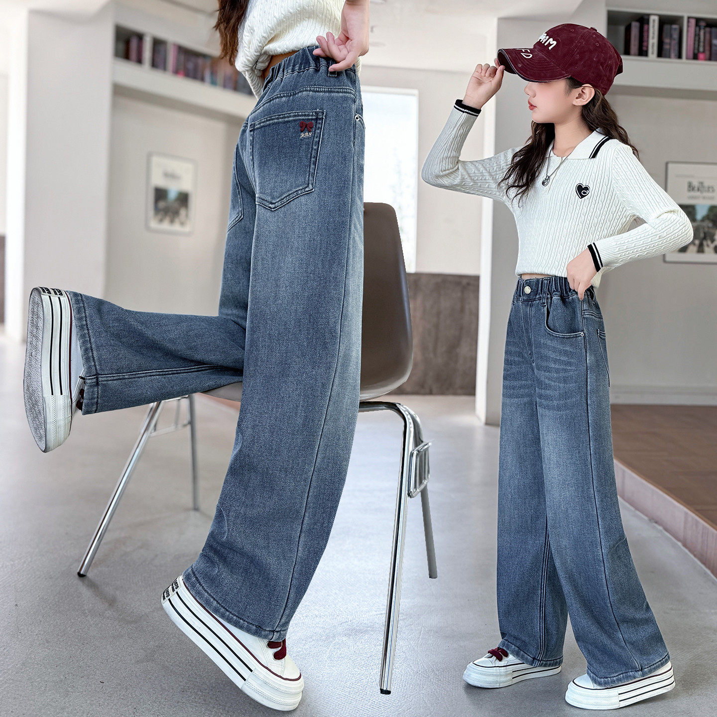 女童裤子春秋2026新款儿童洋气直筒休闲裤时尚宽松女孩春款牛仔裤,童装/婴儿装/亲子装,儿童牛仔裤,淘宝优惠券,粉丝福利购,淘宝优惠卷