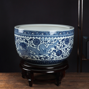 景德镇陶瓷金鱼缸青花瓷客厅大号阳台庭院睡莲荷花盆卷轴缸乌龟缸