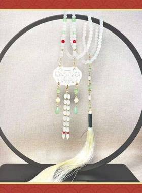 马面裙配饰项链长流长命锁软璎珞古风汉服渐变复古旗袍珍珠吊坠