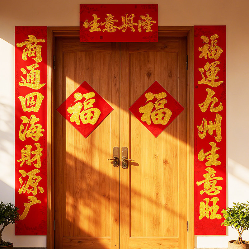 新款2026春节植绒春联对联烫金门联新年入户门联家用生意联福字贴,节庆用品/礼品,对联,淘宝优惠券,粉丝福利购,淘宝优惠卷