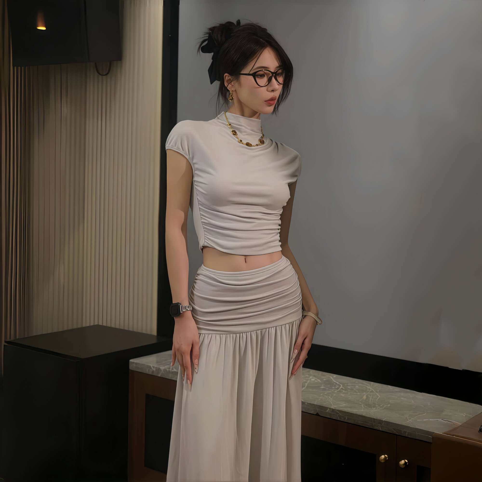 GirlsAt18 气质慵懒感针织套装裙女短袖T恤上衣高腰半身裙两件套,女装/女士精品,时尚套装,淘宝优惠券,粉丝福利购,淘宝优惠卷