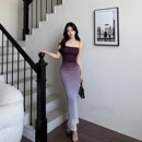 GirlsAt18 包臀裙礼服长裙 紫色渐变网纱吊带连衣裙女高级性感修身