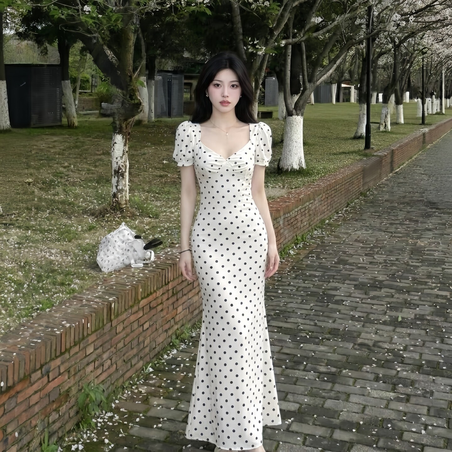 GirlsAt18 法式气质波点抹胸连衣裙女夏季海边度假修身包臀长裙
