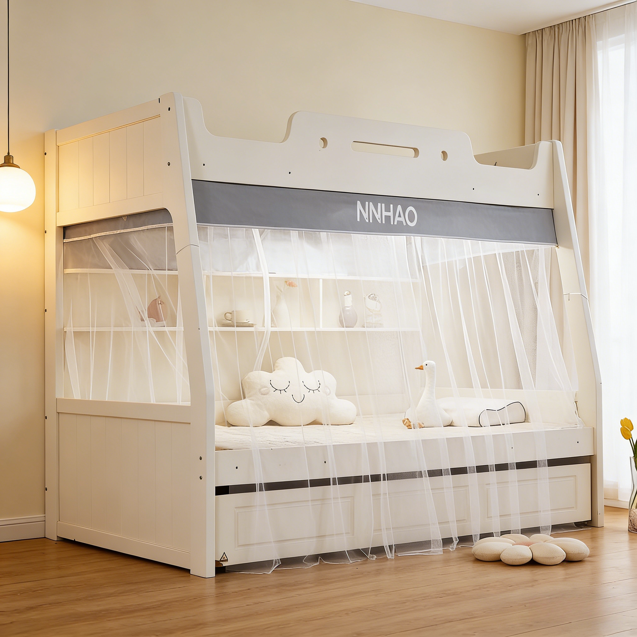 落地蚊帐高级感家用卧室2026新款家用卧室儿童床免安装网纱纹帐