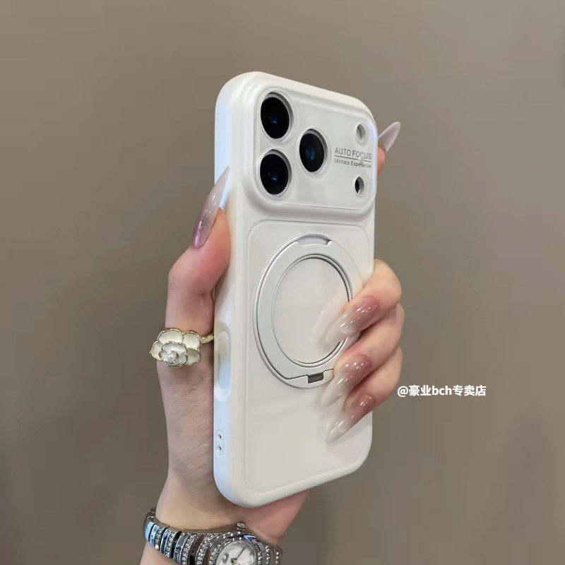 肤感纯色钢化玻璃背板适用苹果17ProMax手机壳新款iPhone16pm旋转支架15pm秒变17大视窗pro女17相机ai保护套