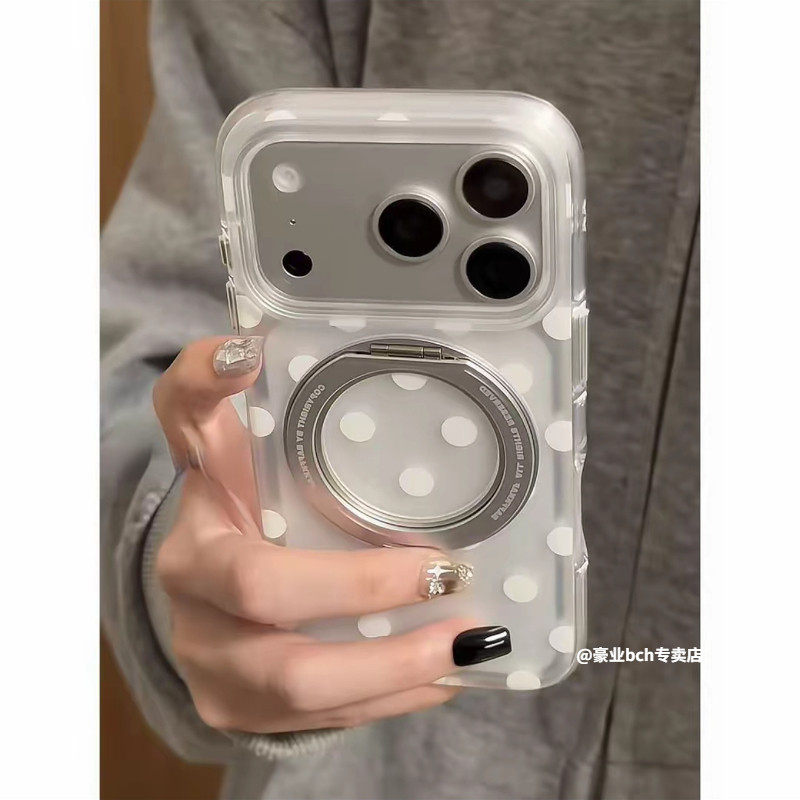 360旋转一体支点架壳适用苹果17promax手机壳新款iphone16pro圆边气囊波点花朵15半透磨砂14全包防摔保护套女
