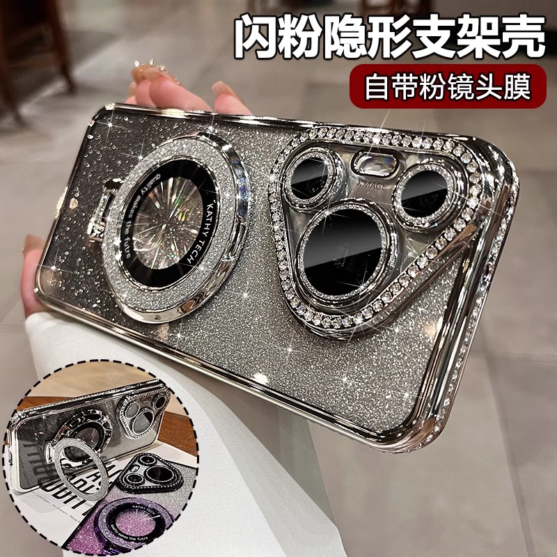 奢华水钻适用华为pura70手机壳2024新款pura70pro全包防摔自带镜头膜Mate60pro高级感镜子磁吸支架Ultra硅胶
