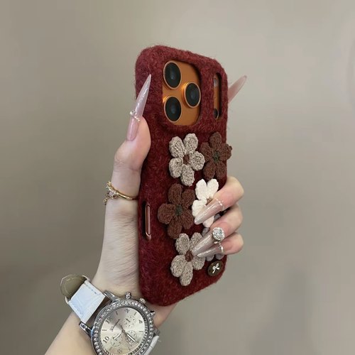 17pm甜美针织立体花朵毛呢全包壳