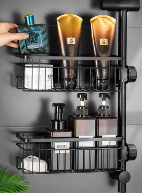 卫生间洗澡间花洒置物架浴室花洒杆免打孔支架淋浴杆沐浴露收纳架
