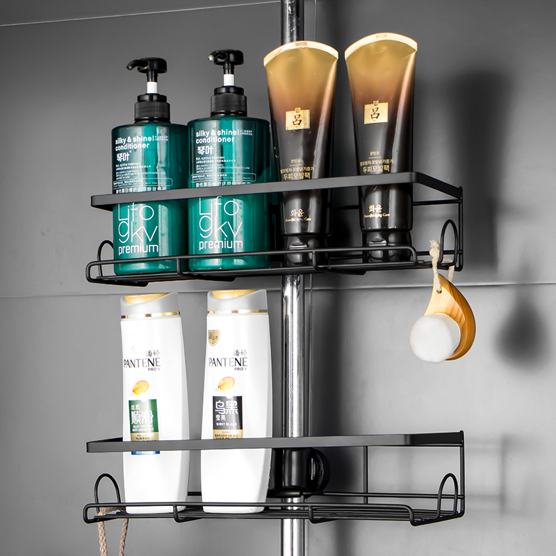 洗澡间花洒置物架托盘免打孔黑色
