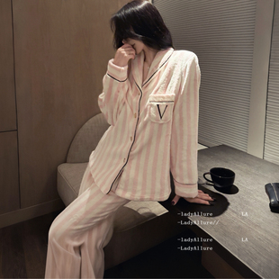 「LA」Vesta维斯塔*轻奢柔软贴身气质法兰绒粉条纹秋冬女纯欲睡衣