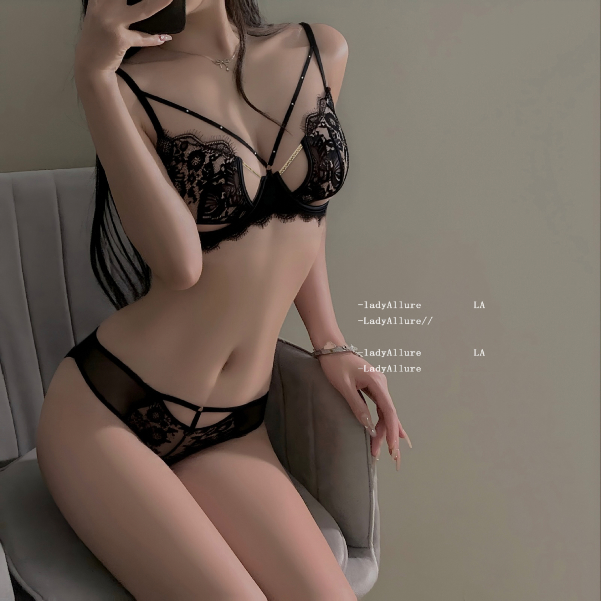 「LA」Nyx·感官前奏丨欲焰系列*性感禁欲约会蕾丝镂空女内衣套装