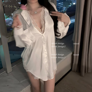 睡衣家居套装 「LA」隐衫 纯欲风宽松白衬衫 原创蕾丝性感长袖 之欲