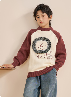 皇室童缘旗舰店男童套头毛衣儿童狮子卡通针织衫冬装新款宝宝上衣