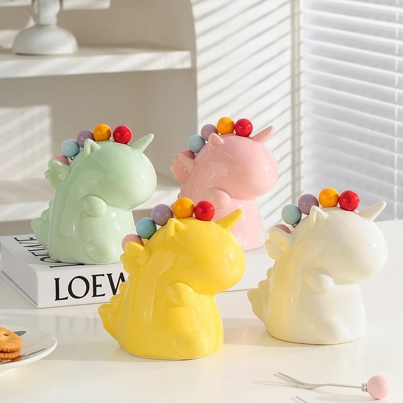 和韵商贸独角兽水果叉羊小妞陶瓷高级感小叉子萌趣餐具收纳罐套餐