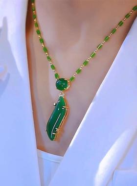 邀购商贸美人腰项链金色竹节仿玉叶子吊坠轻奢高级感玉石锁骨链女
