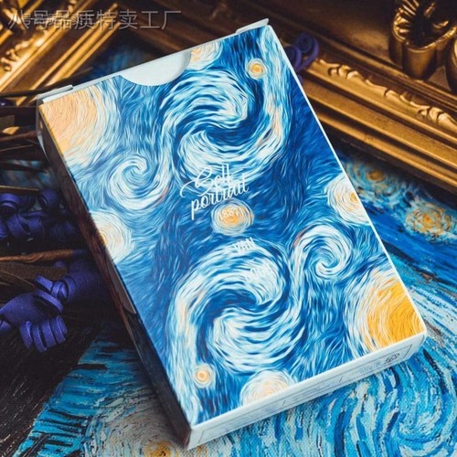 快手抖音同款梵高的星空自画像向日葵白玫瑰无白边花切魔术扑克牌