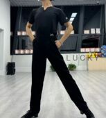 舞蹈小脚高腰黑色 国标舞练功摩登舞新款 lucky040拉丁裤 子男士