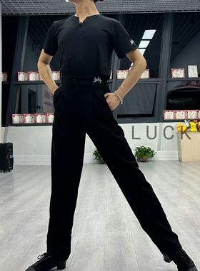lucky040拉丁裤子男士国标舞练功摩登舞新款舞蹈小脚高腰黑色
