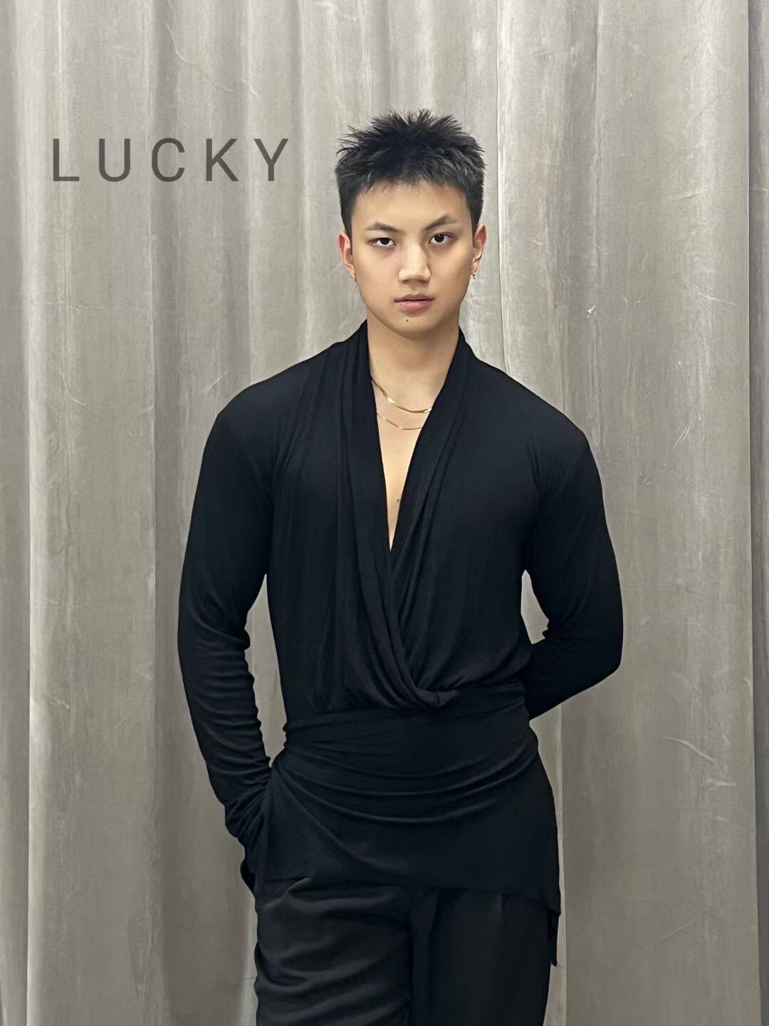 LUCK038舞服男士长袖拉丁舞服长袖上衣男生班服