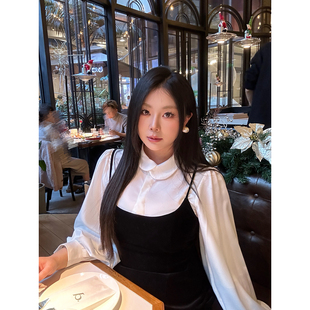 高级感丝绒吊带小黑裙衬衫 法式 两件套 柏林少女 大小姐微胖大码