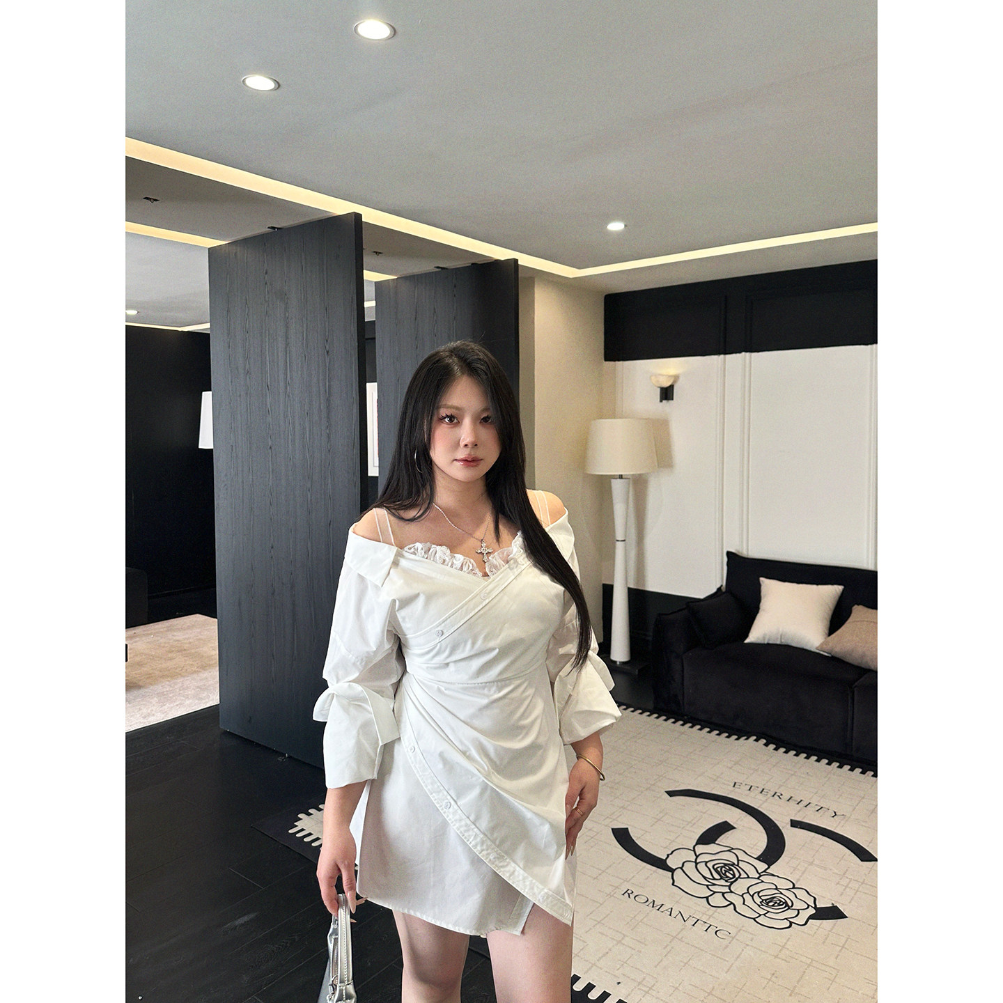 大小姐微胖大码“心动见习”法式气质拼接设计感收腰衬衫连衣裙女