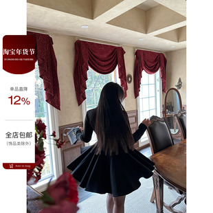 大小姐微胖大码“步步生莲”赫本风复古长袖收腰连衣裙气质小黑裙