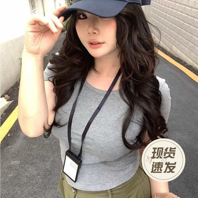 纯色修身绑带设计感短袖T恤