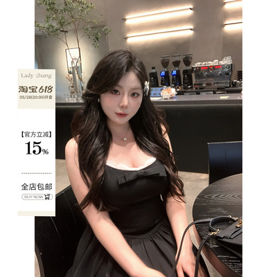 赫本风蕾丝花边拼接吊带连衣裙
