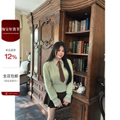 大小姐微胖大码 薄荷奶糕 韩系学院风假两件绿色格纹上衣含领带
