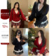 大小姐微胖大码 吊带半身裙套装 浪漫妙想 甜美显瘦红色针织开衫
