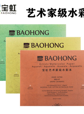 宝虹艺术家水彩纸水彩本画画本美术生专用绘画本手绘美术本子空白画册本彩铅随身旅行16k8k4K300g棉浆细中粗