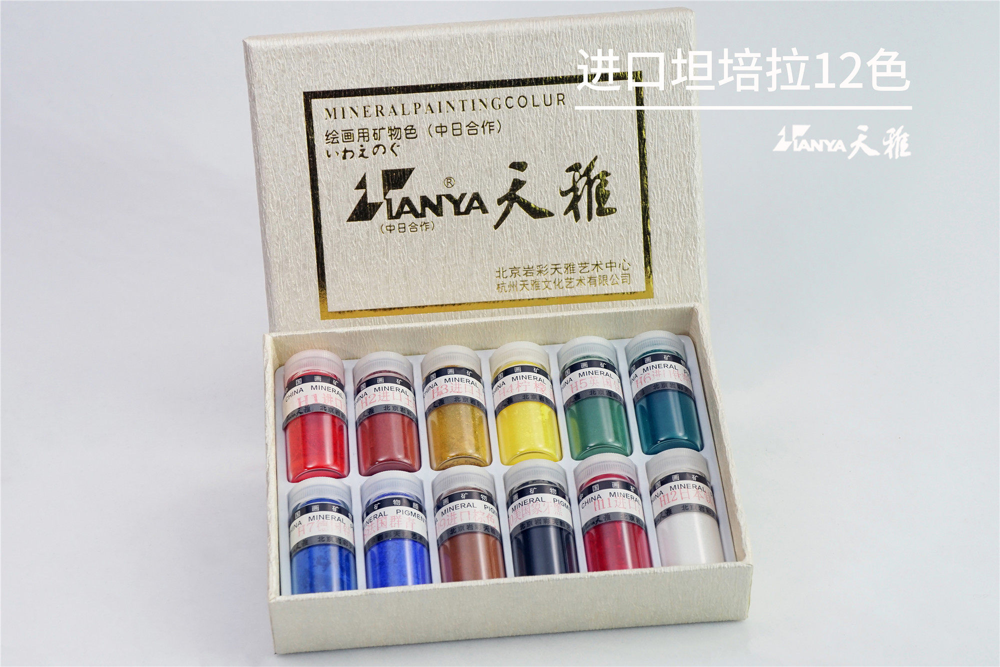 天雅矿物质油画湿壁画丹培拉蛋彩坦培拉进口色粉颜料 h类12色套装玻璃