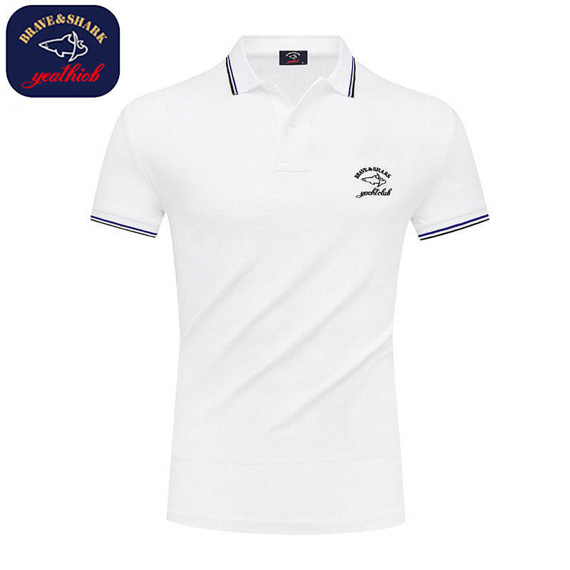 brave&shark/勇士 鲨鱼短袖polo衫男夏季时尚桑蚕丝翻领半袖t男装