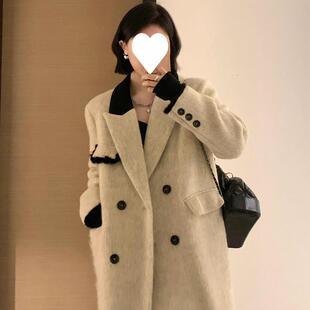 韩系呢子大衣女2024秋冬季新款毛呢外套小个子慵懒风中长款