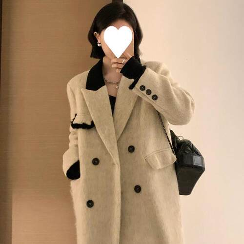韩系呢子大衣女2024秋冬季新款毛呢外套小个子慵懒风中长款