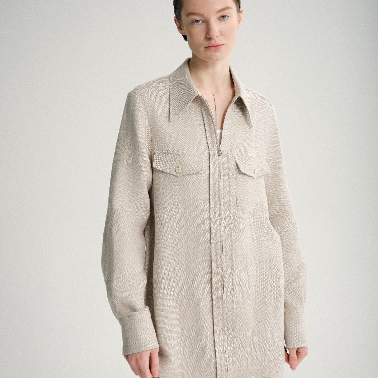 pleine lune 意大利奢品亚麻衬衫式拉链外套