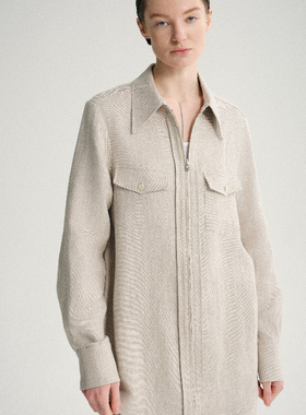 pleine lune 意大利奢品亚麻衬衫式拉链外套