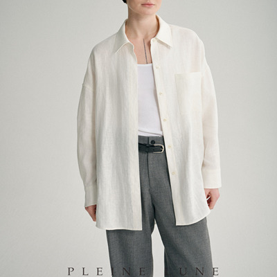 PLEINE LUNE 意大利高奢亚麻长袖衬衫  白色 蓝色 双色