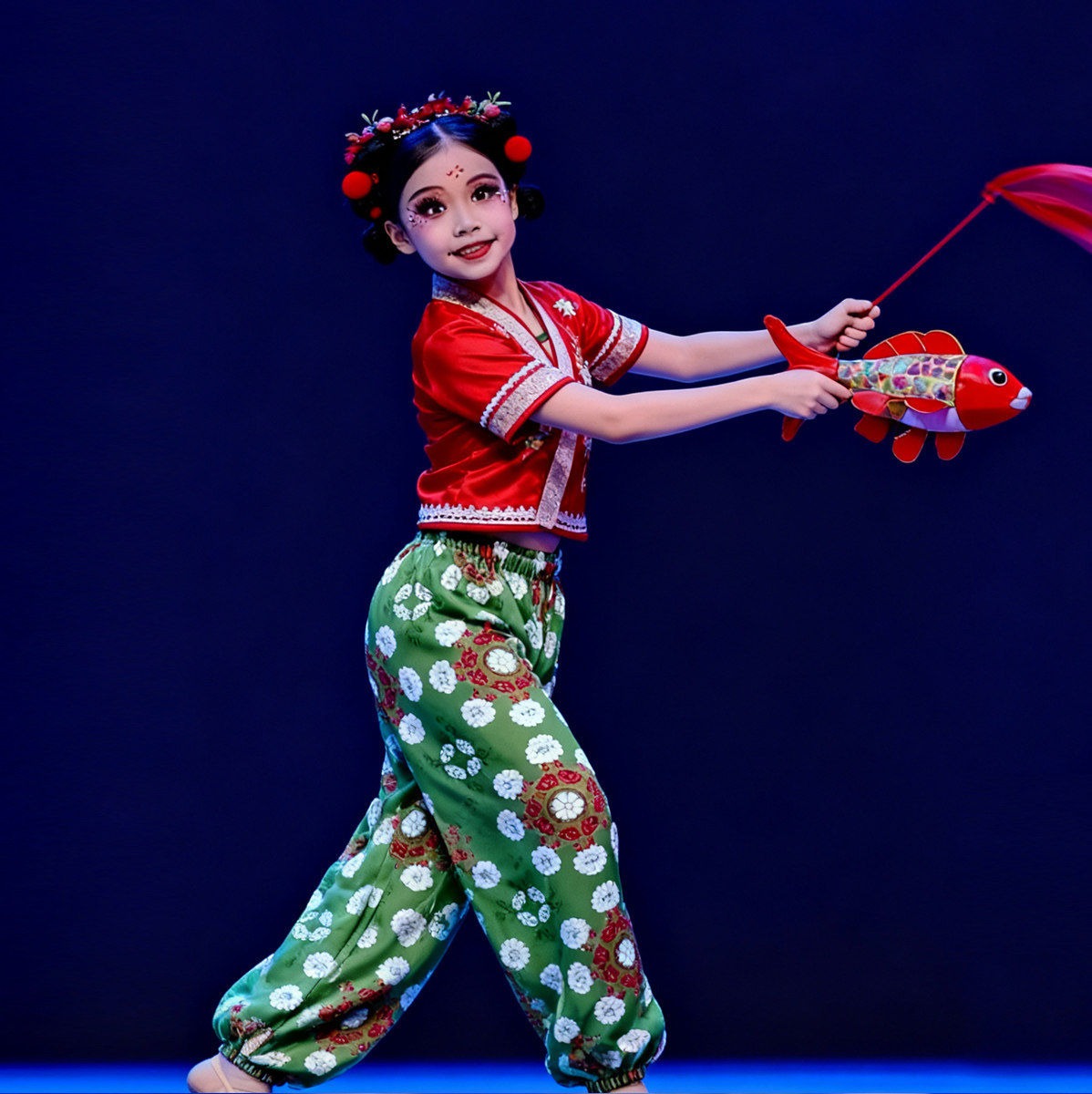 儿童演出服女童演讲朗诵国风表演服中国风民族红色古典舞喜庆元旦