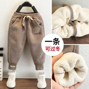 宝宝儿童裤 2024新款 加绒加厚一体绒运动棉裤 男童羊羔绒子特厚冬季