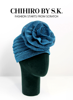 新帽馆冬季时尚百搭女士帽子蓝色休闲玫瑰故事包头帽子CA2BLF2001