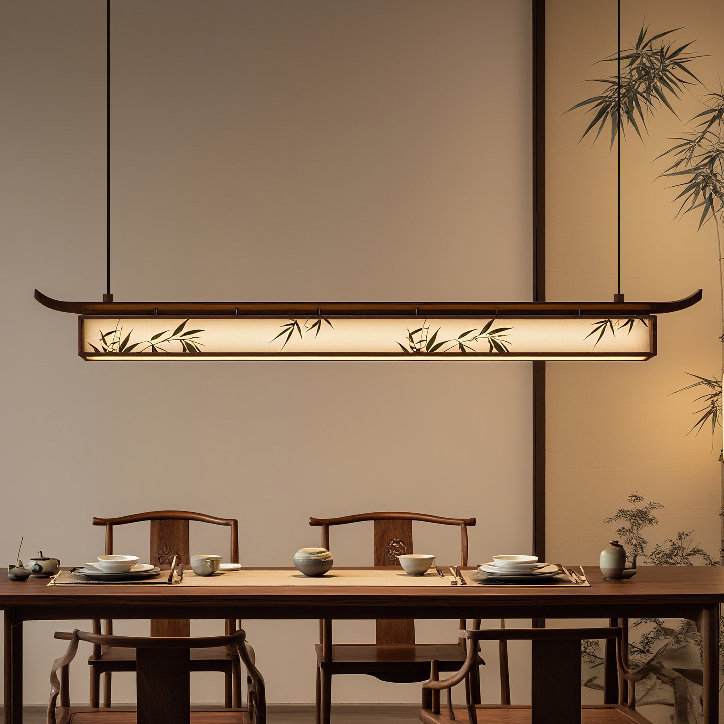 宋代美学风格装修搭配用灯长条饭厅吊灯极简实木布艺茶室长吊灯,家装灯饰光源,餐厅吊灯,淘宝优惠券,粉丝福利购,淘宝优惠卷