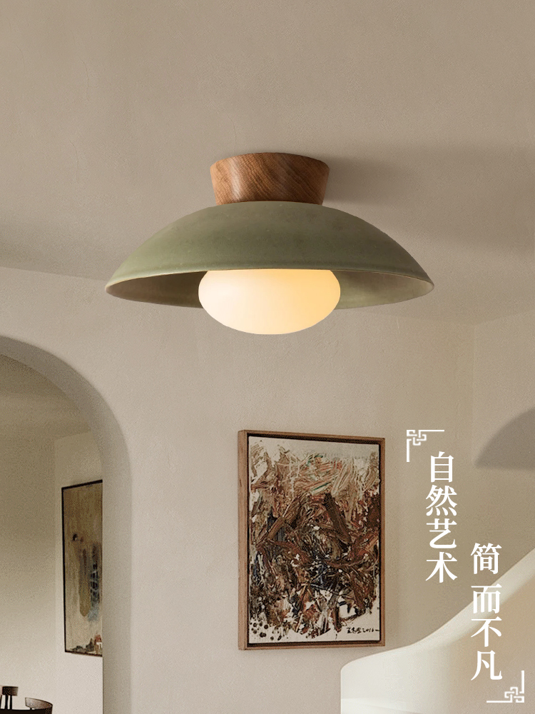 覆古绿色长毛绒吸顶灯Wabi-Sabi风格中世纪进入卧室房间阳台过道