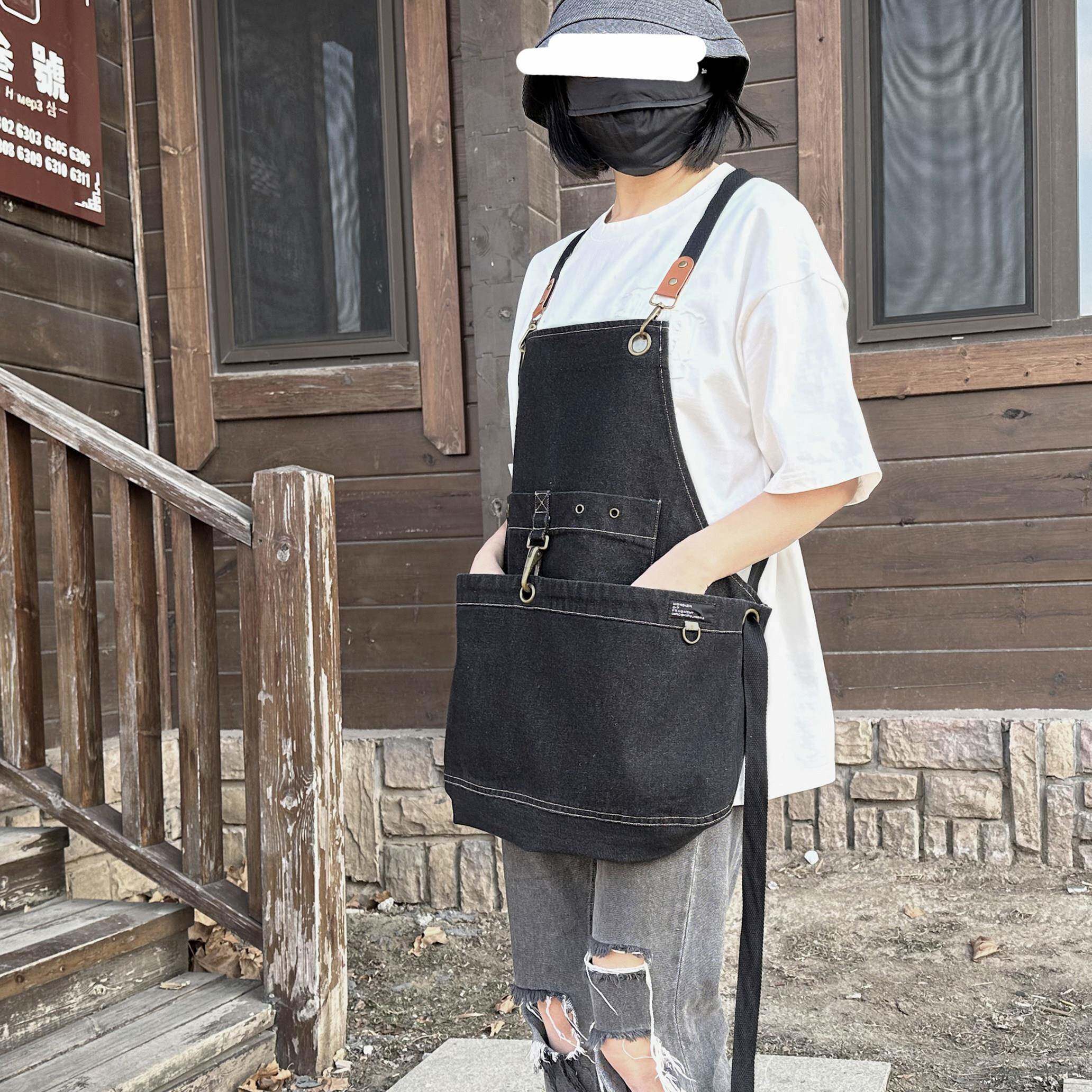 中款牛仔围裙定lgoo户外服画画烘焙园艺大口袋工ZNV作美制甲师厨