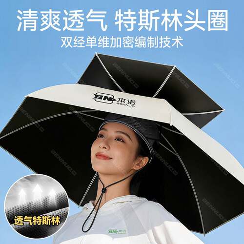 本诺鱼伞帽头戴式雨遮伞斗笠折叠头顶伞双层号阳防BNC-CRSM大钓晒