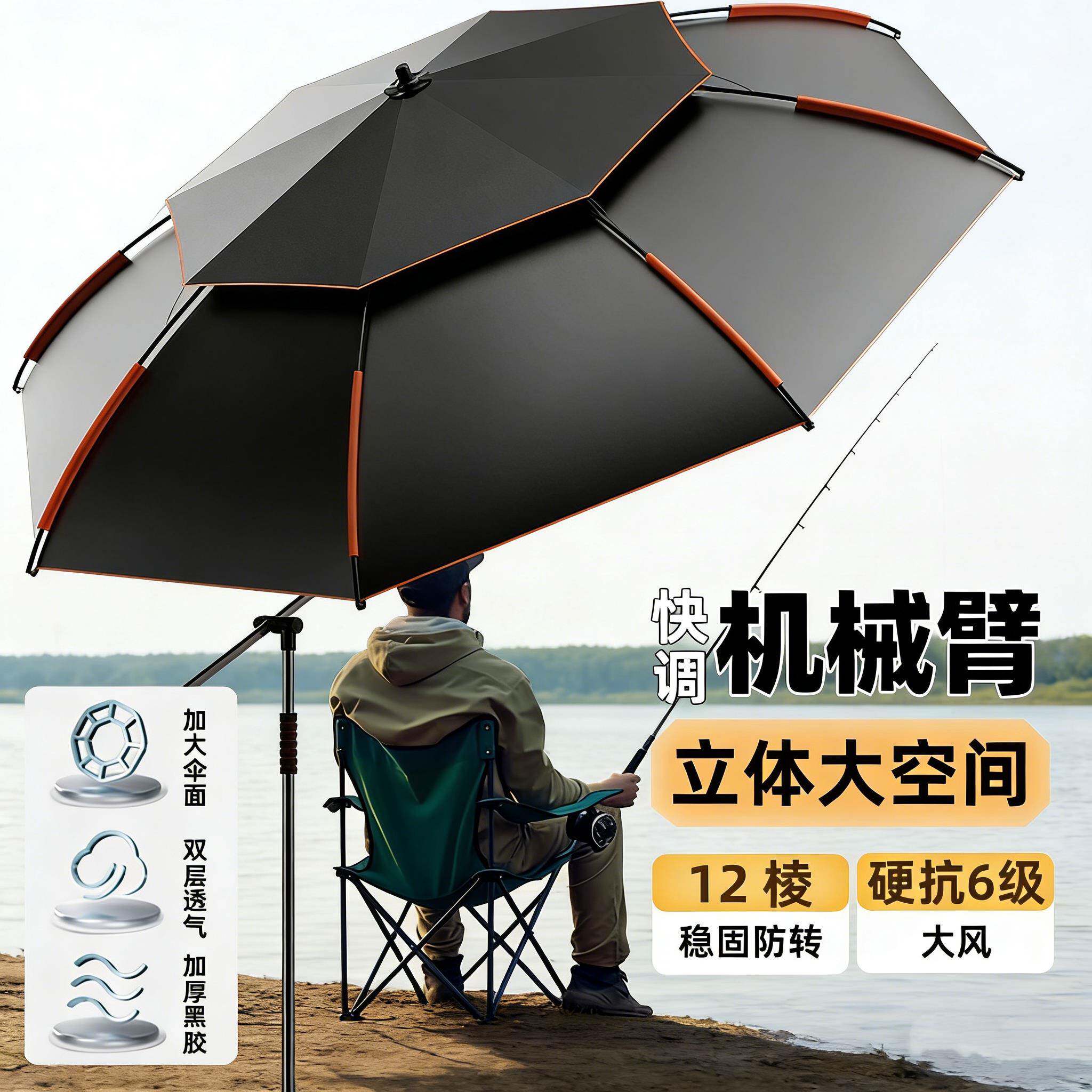 营钓鱼大万野向拐杖加厚黑胶防晒防雨户伞外露遮阳伞UIK垂钓伞可