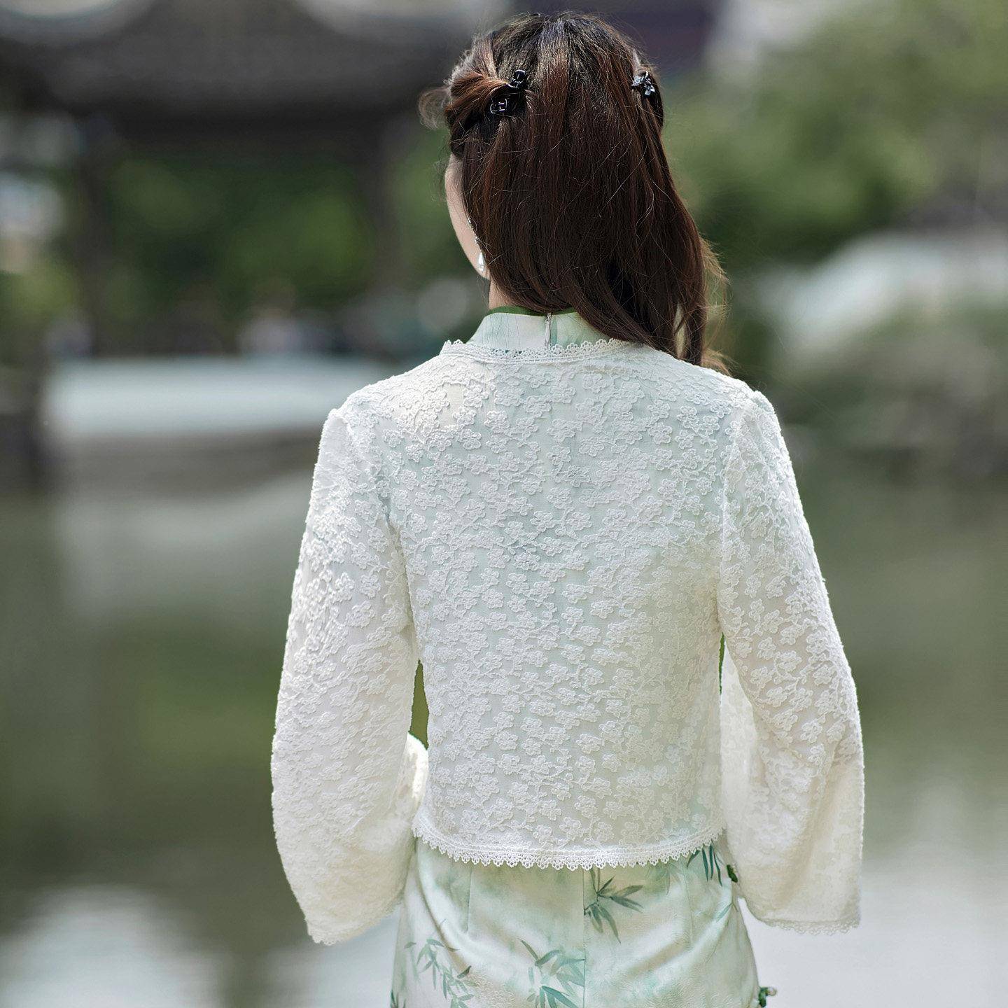 中式国风服新旗袍披肩时GEH尚外套春秋盘扣长袖蕾丝上礼衣女裙子