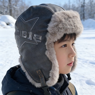 儿童帽子冬季男童加绒加厚雷锋帽男孩帅气保暖防风防寒护耳帽冬天