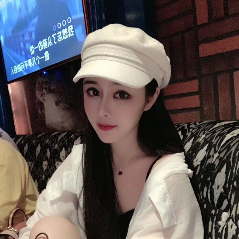 帽子女潮网红同款棉麻平顶海帽夏天鸭舌帽日系英伦八角贝雷帽韩版